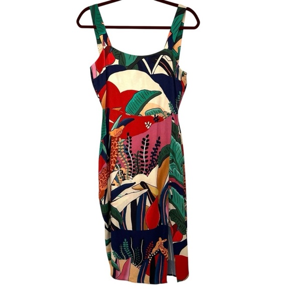 Farm Rio NWT Rainbow Fauna Tropical Jungle Print Midi Slip Dress Women’s Small - Picture 5 of 16